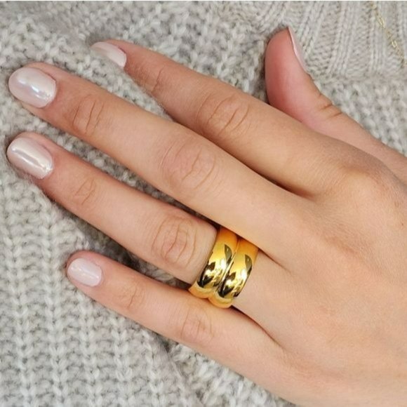 Size 7 Gold Plated Stainless Steel Wide Double Band Chunky Ring - Picture 1 of 15